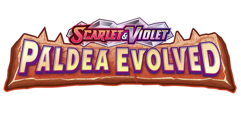 "Logo von Scarlet und Violet: Paldea-Erweiterung mit lebendigen Farben und dynamischem Design."