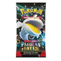 "Pokémon SV04.5 Paldean Fates Booster Pack met glimmende Pokémon en 10 extra spelkaarten."