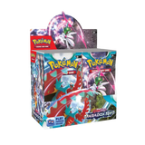 "Pokémon Paradox Rift Booster Box mit beeindruckenden Grafiken und Charakteren aus dem Zeitalter der Antike und der Zukunft."