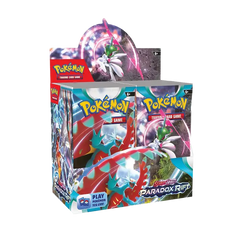 "Pokémon Paradox Rift Booster Box mit beeindruckenden Grafiken und Charakteren aus dem Zeitalter der Antike und der Zukunft."