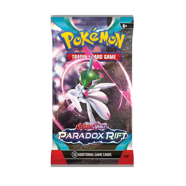 Pokémon TCG Paradox Rift booster pack featuring a dazzling Gardevoir, perfect for collectors and players alike!