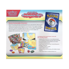 "Paradox Rift Elite Trainer Box met Pokémon SV04, met kaarten en inhoud van de Area Zero-expeditie."