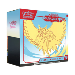 "Pokémon Paradox Rift Elite Trainer Box met Roaring Moon-artwork en levendig design voor Pokémon SV04."