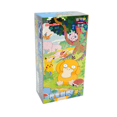 "alt": "Collect 151: Hope Jumbo Booster Box met Pikachu en Psyduck, met unieke Chinese Pokémon-kaarten."