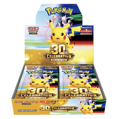 30th Anniversary Japanse Booster Box met Pokémon-branding en levendige beelden.