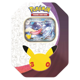 30th Celebration Greninja Tin design featuring Pikachu and Greninja EX card display.