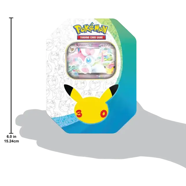 Boîte Célébrations 30e anniversaire avec Sylveon, incluant la carte Sylveon-EX et le logo Pokémon.