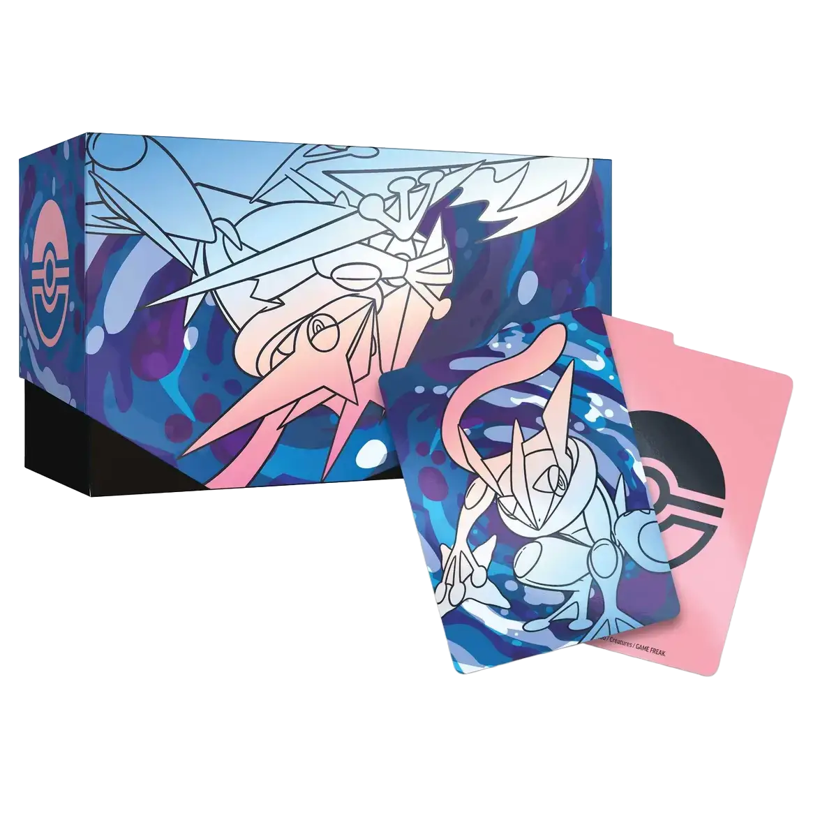 Boîte d'entraîneur d'élite Chaos Rising avec illustrations colorées et cartes promotionnelles de Pokémon TCG.