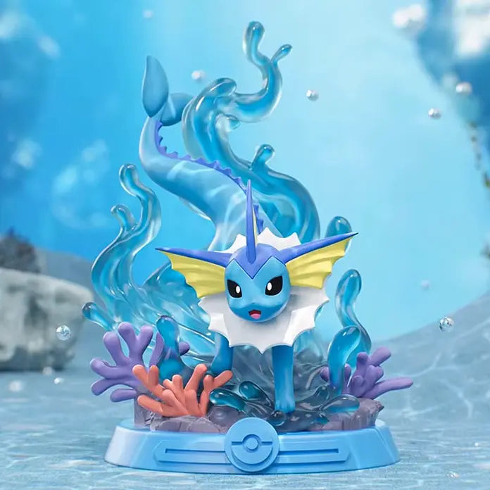 Eevee Figure Blind Box featuring Vaporeon in a colorful underwater scene with coral and waves, perfect for Pokémon fans!