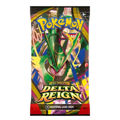 Pokemon Delta Reign 3-Pack Blister (Live-stream) featuring Mega Rayquaza and colorful graphic design.