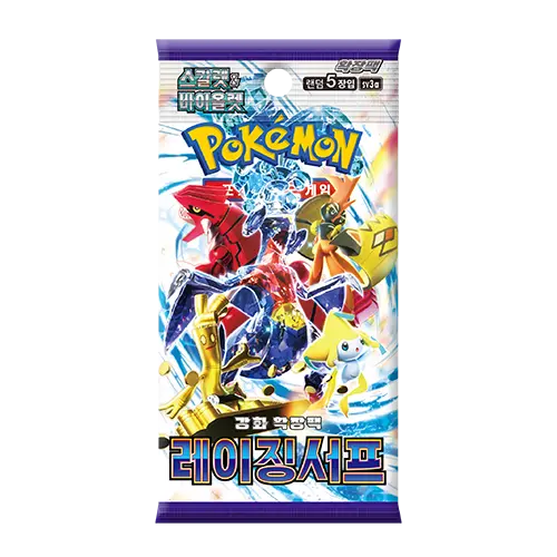 Raging Surf Koreaanse Booster Box met Pokémon-kunst en personages uit de set, uitgebracht op 13 oktober 2023.