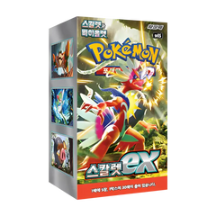 "Boîte de boosters coréenne Scarlet EX contenant 30 boosters et des personnages Pokémon du set Scarlet EX."