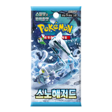 Boîte de boosters Pokémon "Danger Neige" avec des personnages Pokémon dans un paysage enneigé, présentant le design d'un paquet de boosters.