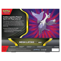 "Mega Latias EX Box mit Mega Latias ex, Boosterpacks und Aktionsdetails."