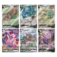 Zes Pokémon TCG-kaarten uit de Chinese set met unieke ontwerpen en hoogwaardige afdrukken.