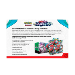 Paradox Rift Stadium Build & Battle Boxen und Karten bereit für das Pokémon Sammelkartenspiel.