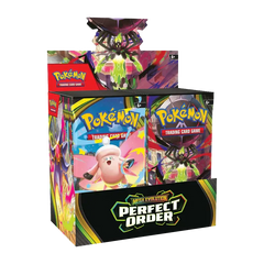 Perfect Order Booster Box mit 36 Booster-Packs aus der Pokémon-Sammelkartenspiel-Ära Mega-Entwicklung.