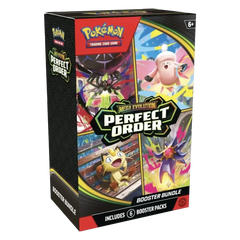 Pokémon Perfect Order Booster Bundle box with 6 booster packs from the Mega Evolution era.