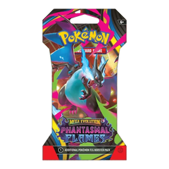 Phantasmal Flames Sleeved Booster (Live-stream) pack featuring Mega Charizard X from the Pokémon TCG.