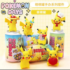 Pikachu Bonbon Figure display with six different styles on cans, perfect for Pokémon fans.