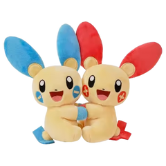 Pokémon Plush and Card Blind Box featuring two adorable Pokémon plushies with blue and red ears.