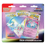 "Pokémon Prismatic Evolutions Tech Sticker Collectie met Sylveon en booster packs voor spannend spel!"