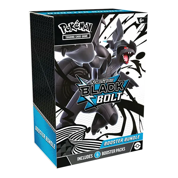 Packaging of the Pokémon Black Bolt Booster Bundle featuring 6 Scarlet & Violet booster packs.