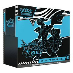 Boîte d'élite Pokémon Bolt Noir avec un design saisissant, présentant des éléments artistiques de Écarlate et Violet pour les collectionneurs de JCC.