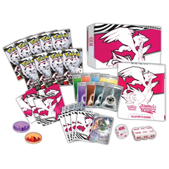 White Flare Elite Trainer Box with booster packs, player's guide, and Pokémon TCG cards, featuring Scarlet & Violet set.