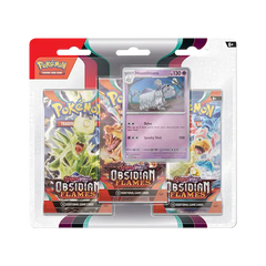 Pokémon SV03 Obsidian Flames 3-Pack Blister featuring Houndstone with TCG cards in vibrant packaging.