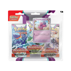 Pokémon SV02 Paldea Evolved Blister 3 paquets avec Tinkaton et des paquets booster de l'extension Écarlate et Violet.