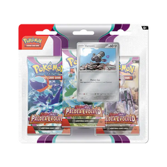 Pokémon SV02 Paldea Evolved Blister 3 paquets avec Varoom et trois boosters.