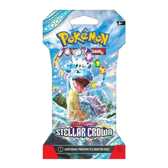Booster pack sous pochette Pokémon SV07 Couronne Stellaire, avec des illustrations vibrantes et 10 cartes à collectionner.