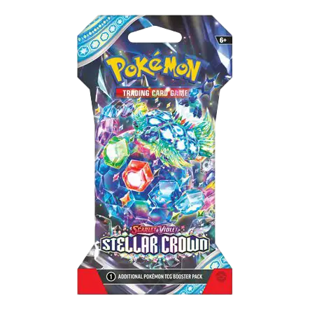 Booster pack Éclat Stellaire sous scellé, proposant des cartes Pokémon vibrantes du set SV07, parfait pour les collectionneurs et les joueurs.