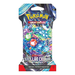 Booster pack Éclat Stellaire sous scellé, proposant des cartes Pokémon vibrantes du set SV07, parfait pour les collectionneurs et les joueurs.