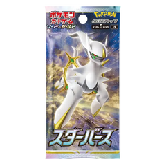 "Star Birth Booster Box met een Pokémon-kaartpakket met een illustratie van Arceus en Japanse tekst."