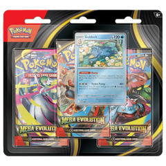 Mega Evolution 3-Pack Blister (Live-stream) featuring Golduck card and booster packs.