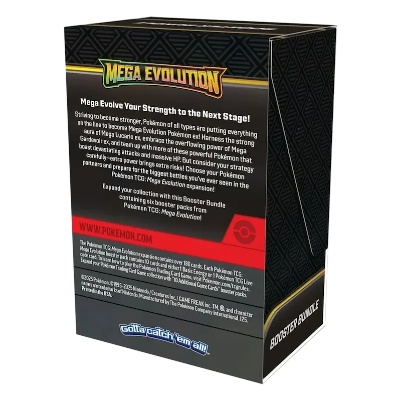 Mega Evolution Booster Bundle (Live-stream) packaging featuring Mega Evolution branding and text.
