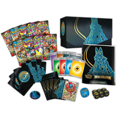 Évolution Révélatrice Lucario (en direct) comprenant des boosters, une carte promo, un guide du joueur, et plus encore.