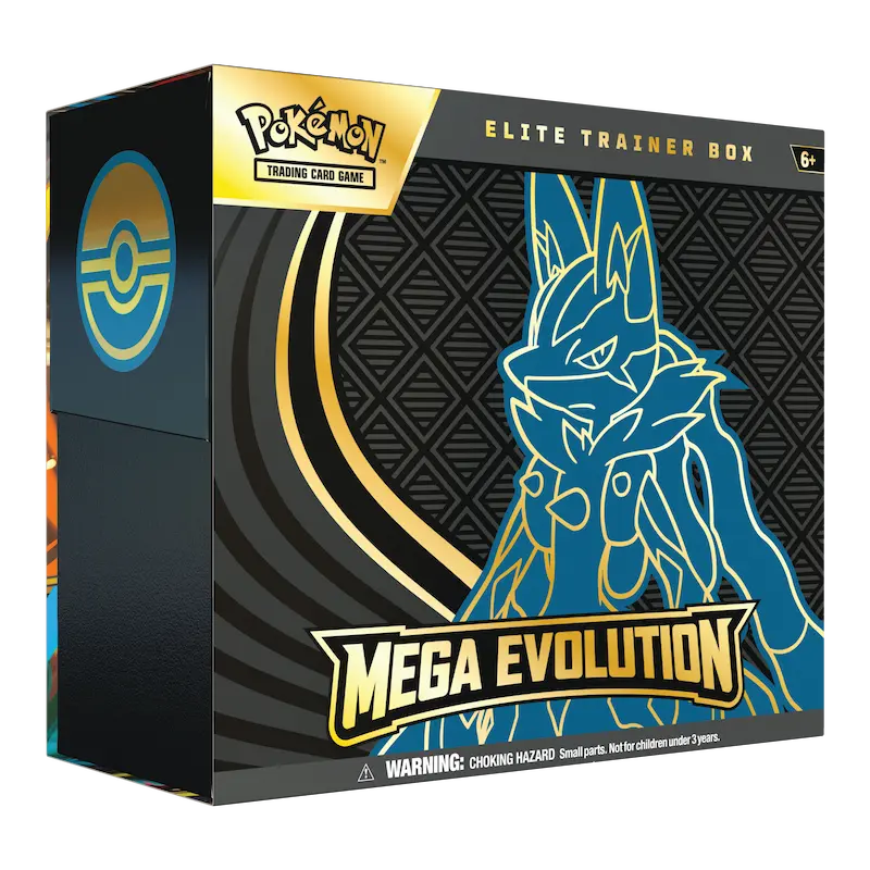 Mega Evolution ETB Lucario (Live-stream) featuring an Elite Trainer Box design with Lucario graphics.