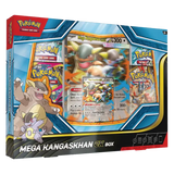 Mega Kangaskhan EX Box featuring promo card, booster packs, and lenticular card for Pokémon collectors.