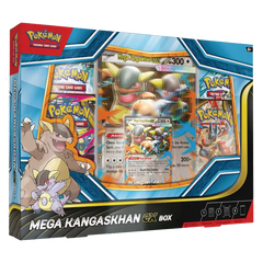Mega Kangaskhan EX Box featuring promo card, booster packs, and lenticular card for Pokémon collectors.