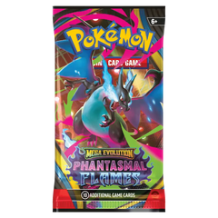 Phantasmal Flames Boosterpack featuring Mega Charizard X and vibrant artwork from the Pokémon Trading Card Game.