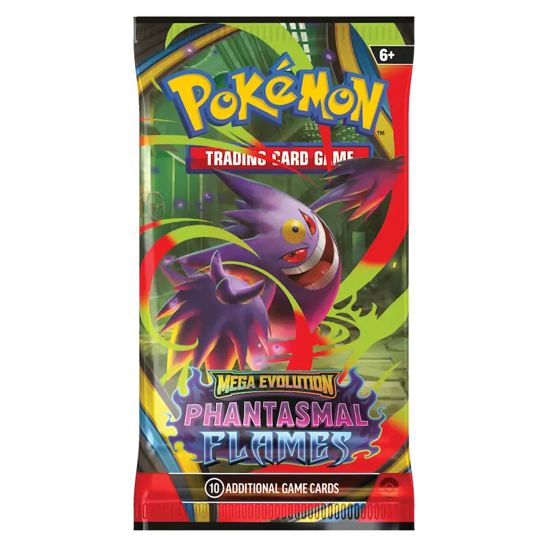 Phantasmal Flames Boosterpack featuring Mega Gengar and Mega Charizard X, Pokémon Trading Card Game.