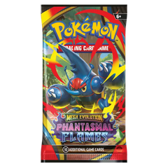 Phantasmal Flames Boosterpack featuring Mega Evolution Pokémon art and showcasing vibrant card designs.