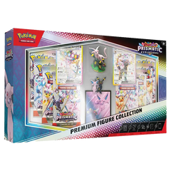 "Prismatic Evolutions Figure Collection mit Booster-Packs, Promokarten und Figuren von Psiana und Nachtara."