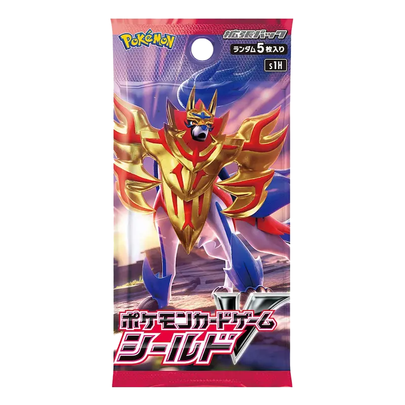 Shield Booster Pack featuring the Pokémon character in a golden armor design, released in Japan.