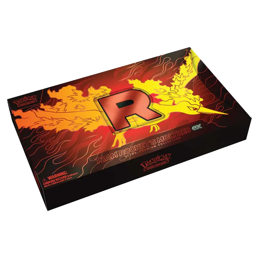 alt
Moltres ex Ultra Premium Kollektion mit Team Rockets Moltres ex, Design der Sammelkartenbox.