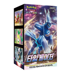 "Boîte de boosters Time Gazer coréenne avec illustration Pokémon et détails sur les paquets de boosters."