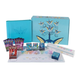 Vaporeon Advanced Gift Box with promo cards, booster packs, and collector's folder featuring Pokémon Chinese design.